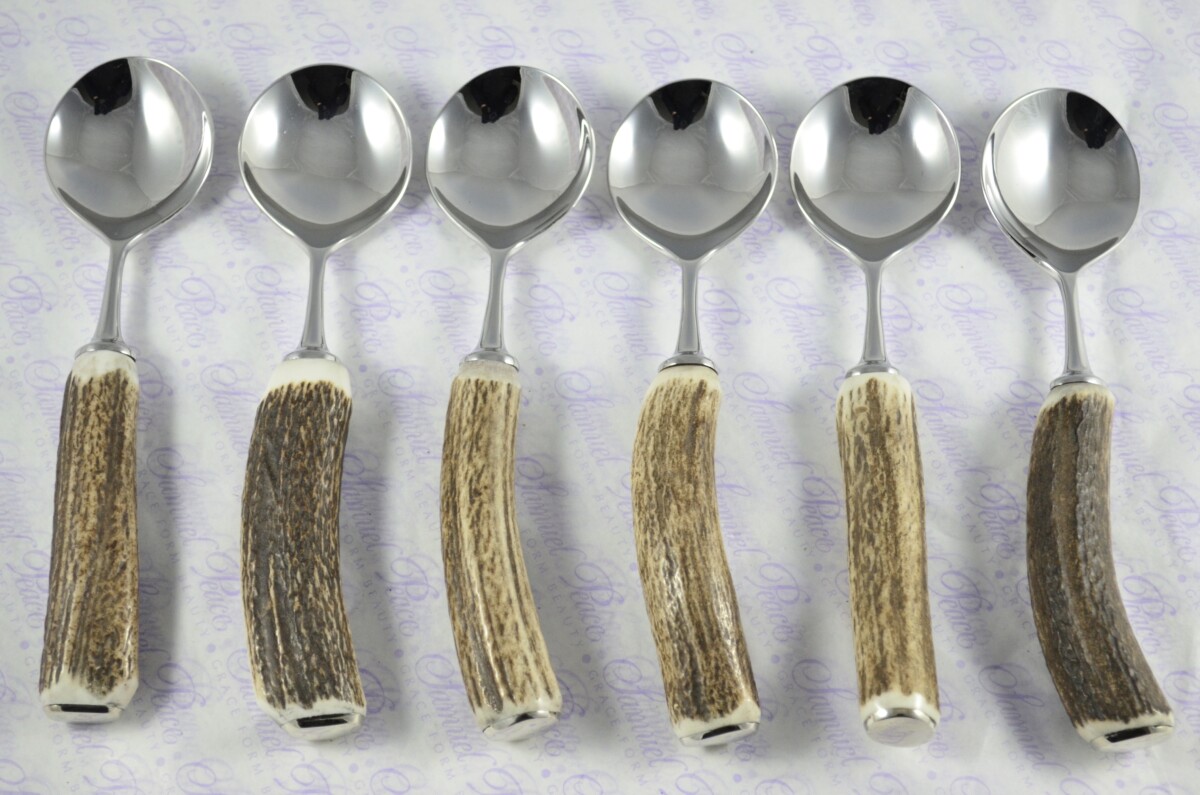 Six New Genuine Stag/Antler Handle Soup Spoons Boxed Made In Sheffield England - Image 8