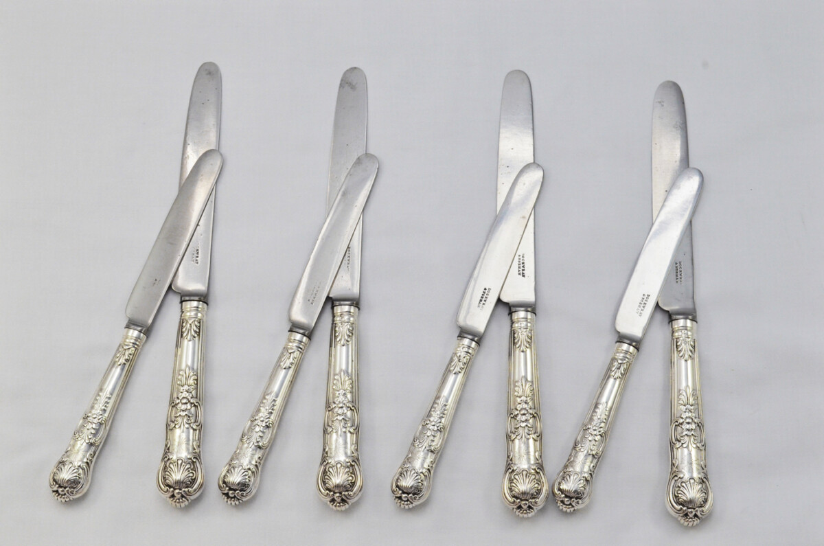 8 Table & 8 Dessert Knives Sterling Silver Handled Queens Pattern Sheffield 1830 RARE - Image 4