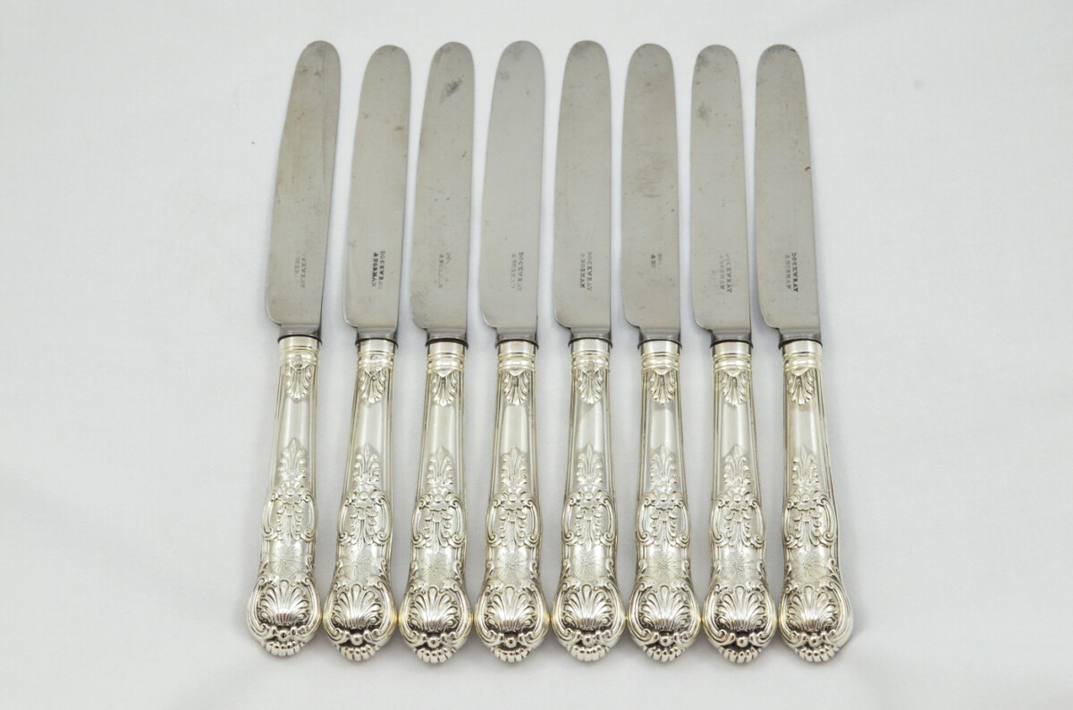 8 Table & 8 Dessert Knives Sterling Silver Handled Queens Pattern Sheffield 1830 RARE - Image 11