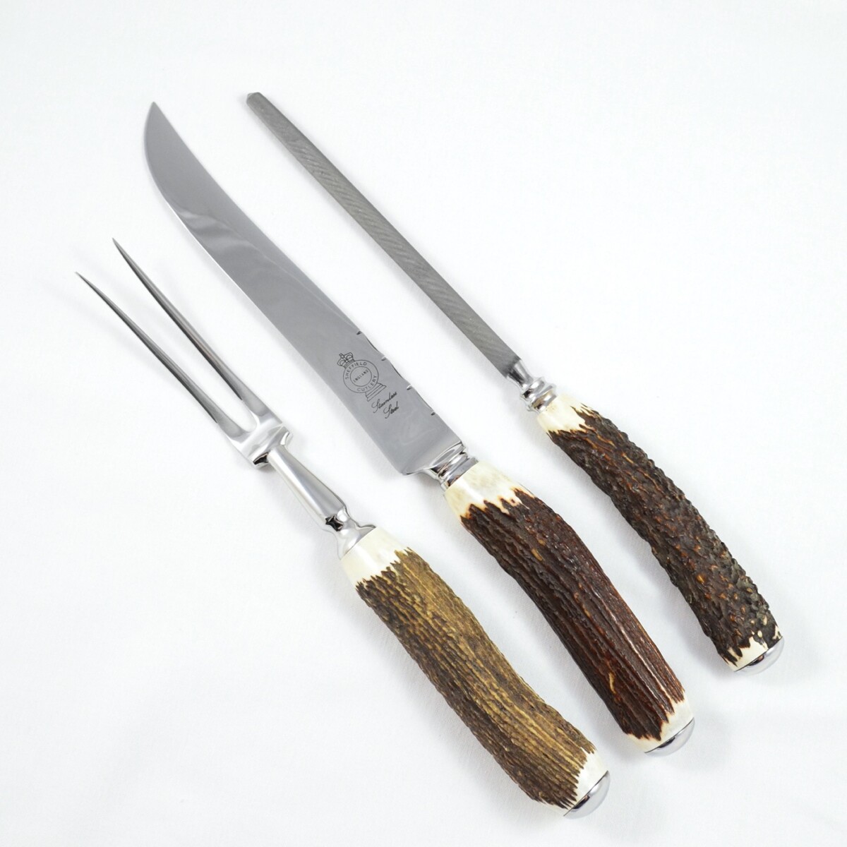A Genuine Stag Horn Handled 3 Piece Carving Set