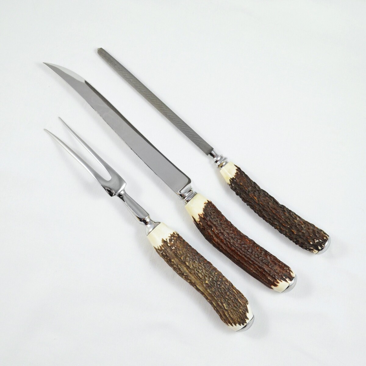 A Genuine Stag Horn Handled 3 Piece Carving Set - Image 2