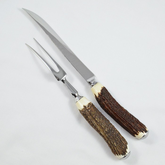 A Genuine Stag Horn Handled 2 Piece Carving Set - Image 2