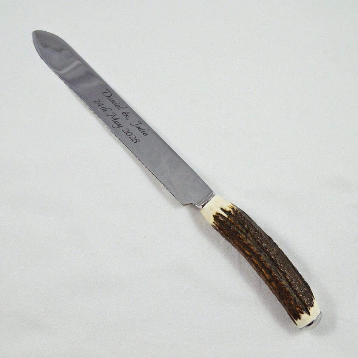 A Genuine Stag Horn Handled Wedding Cake Knife Gift Boxed