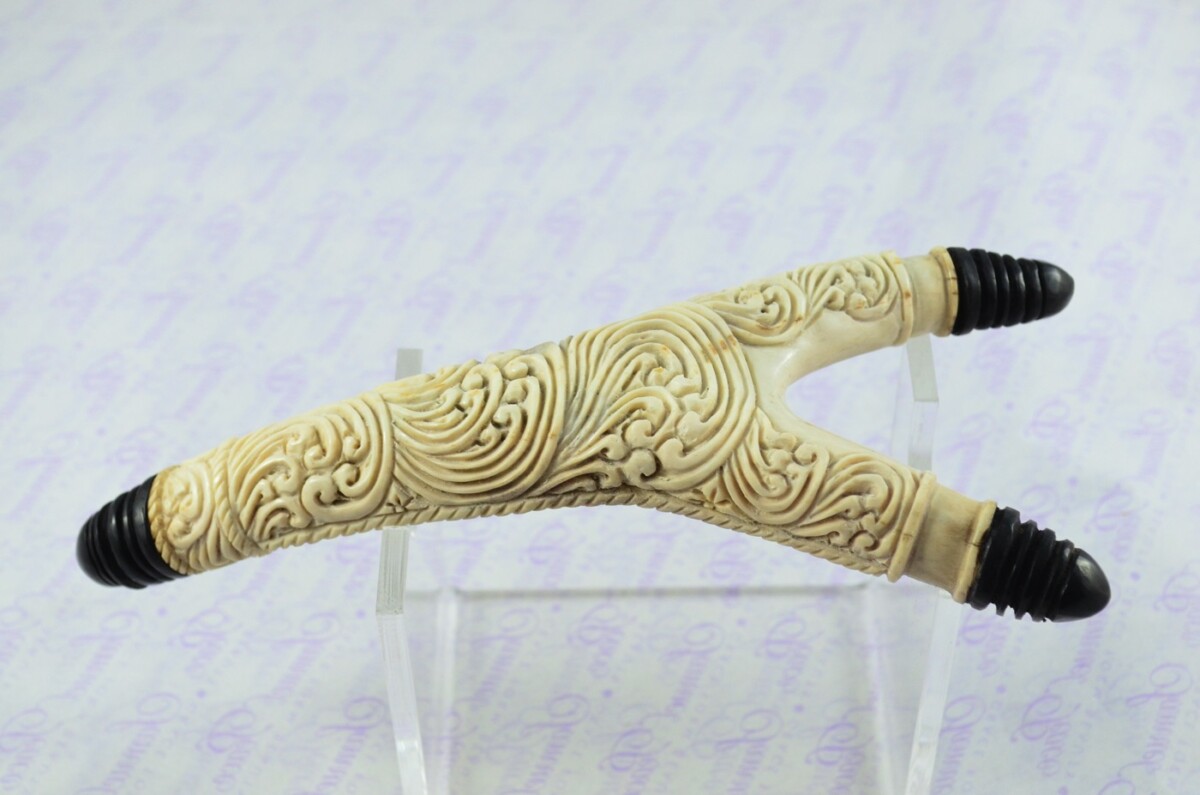 Stag Horn Ornate Hand Carved Catapult / Slingshot with Buffalo Accents - Image 6