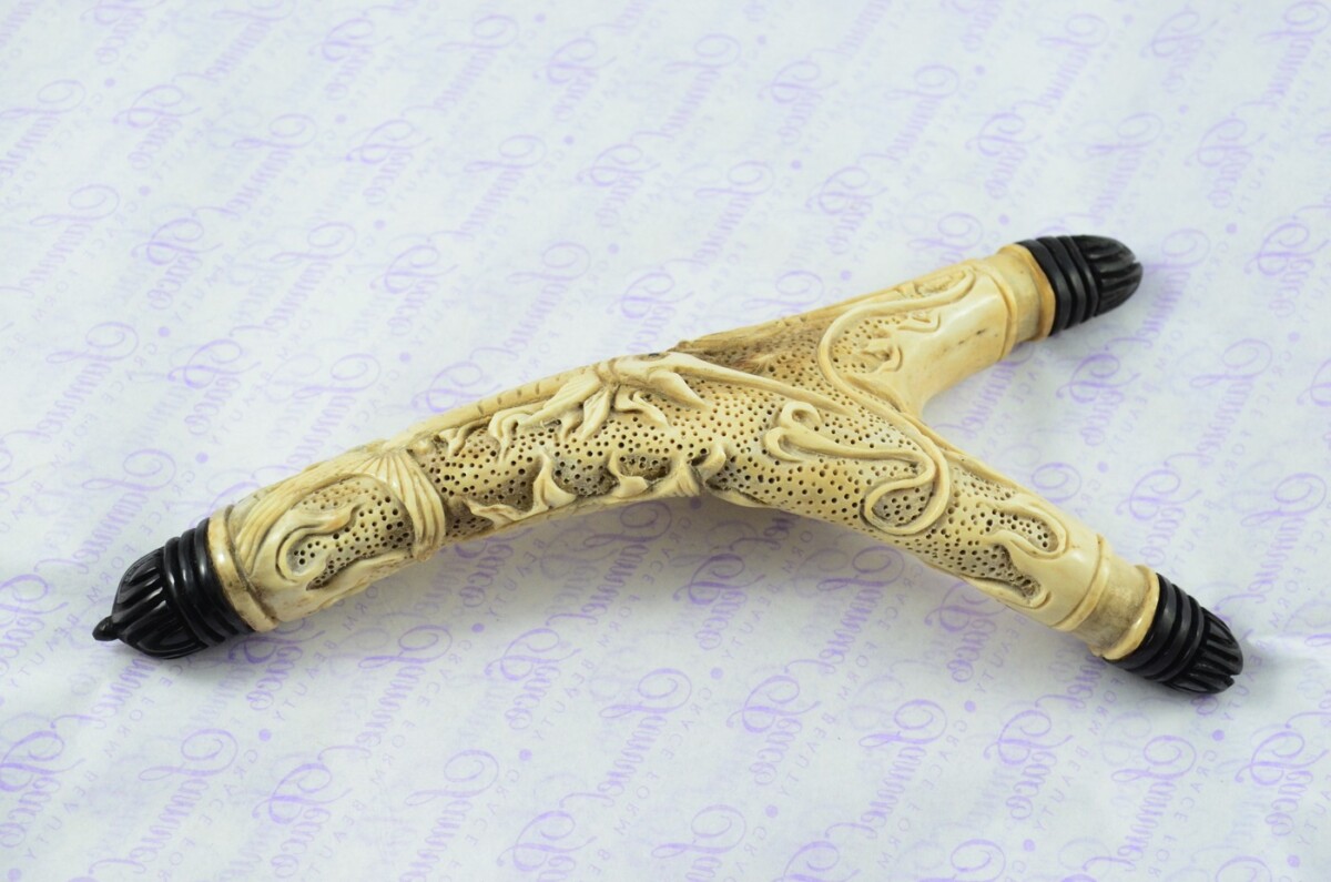 Stag Horn Ornate Hand Carved Catapult / Slingshot with Buffalo Accents