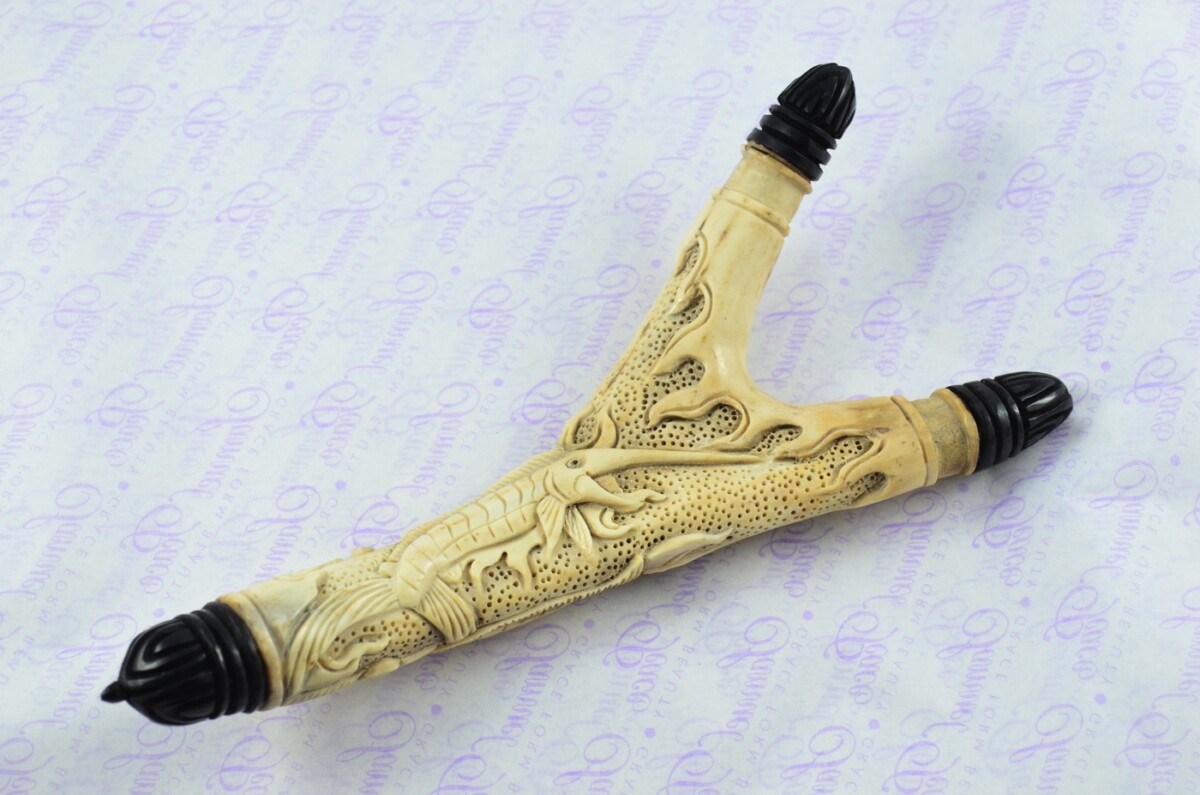 Stag Horn Ornate Hand Carved Catapult / Slingshot with Buffalo Accents - Image 3