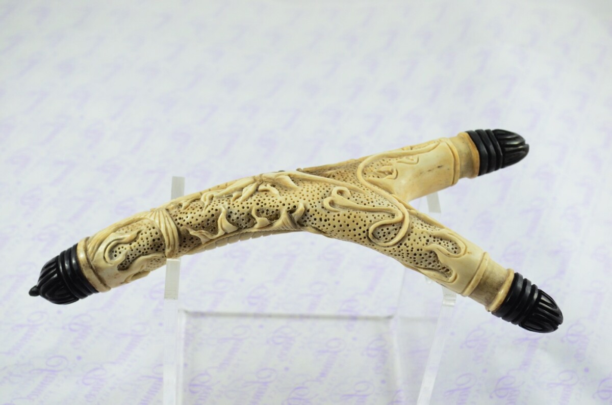 Stag Horn Ornate Hand Carved Catapult / Slingshot with Buffalo Accents - Image 7