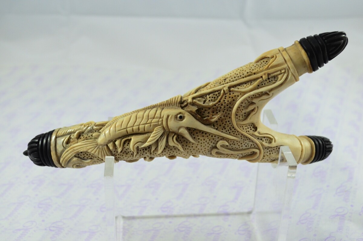 Stag Horn Ornate Hand Carved Catapult / Slingshot with Buffalo Accents - Image 6