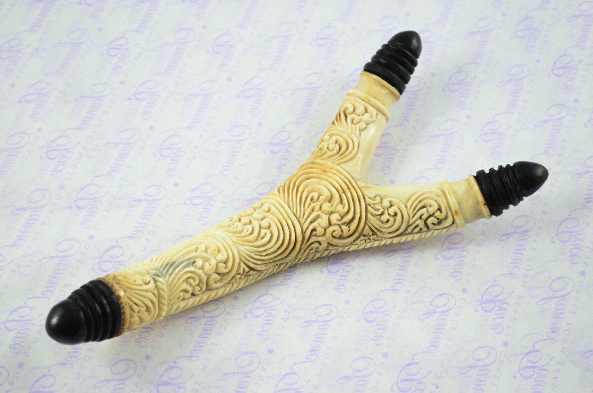 Stag Horn Ornate Hand Carved Catapult / Slingshot with Buffalo Accents - Image 3