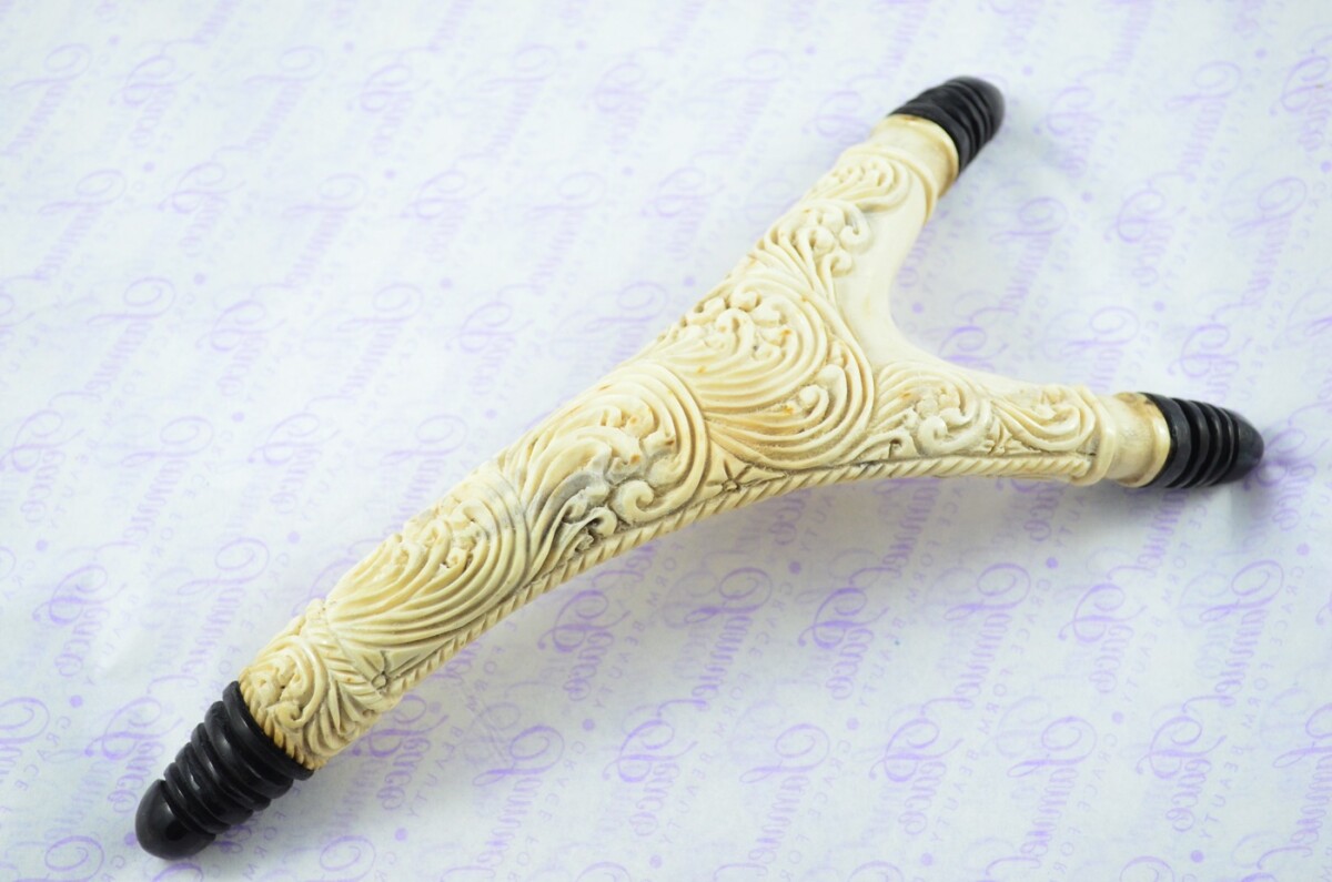 Stag Horn Ornate Hand Carved Catapult / Slingshot with Buffalo Accents