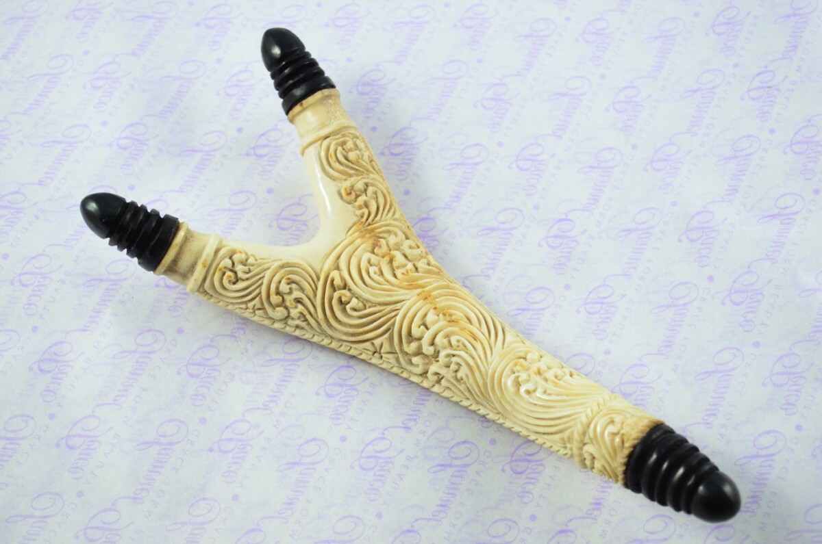 Stag Horn Ornate Hand Carved Catapult / Slingshot with Buffalo Accents - Image 2