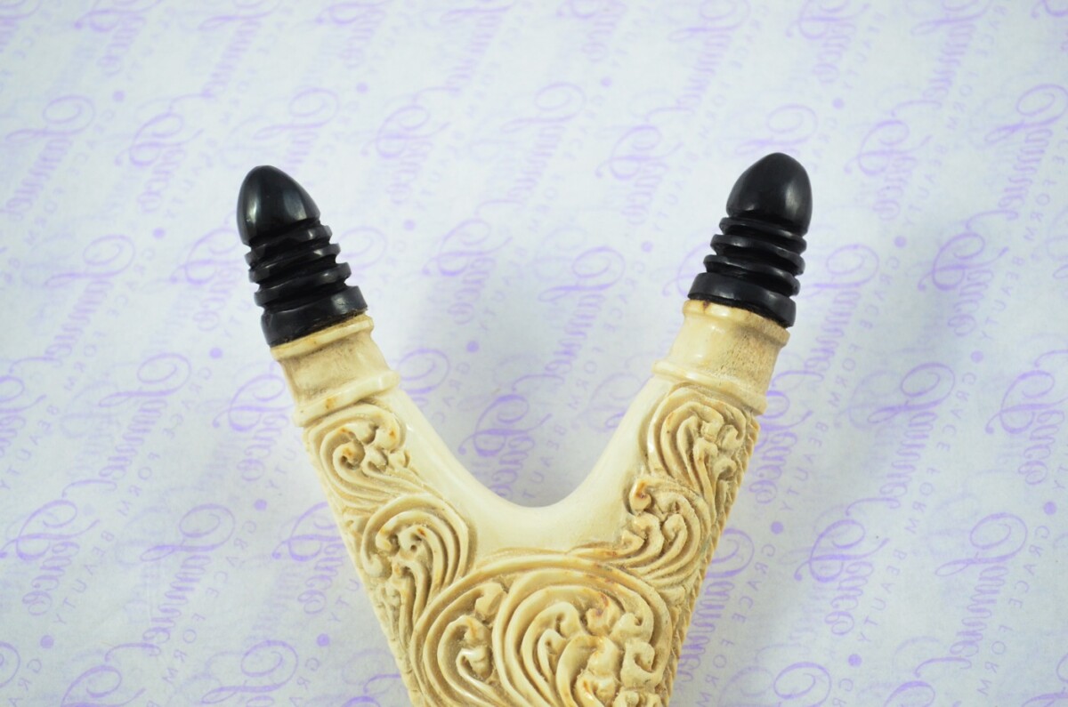 Stag Horn Ornate Hand Carved Catapult / Slingshot with Buffalo Accents - Image 3