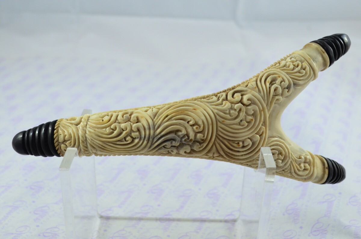 Stag Horn Ornate Hand Carved Catapult / Slingshot with Buffalo Accents - Image 5