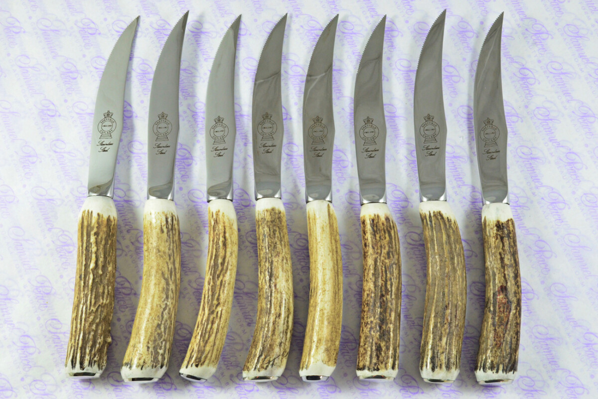 Brand New Eight Hump Back Genuine Stag/Antler Handle Steak Knives Made in Sheffield England