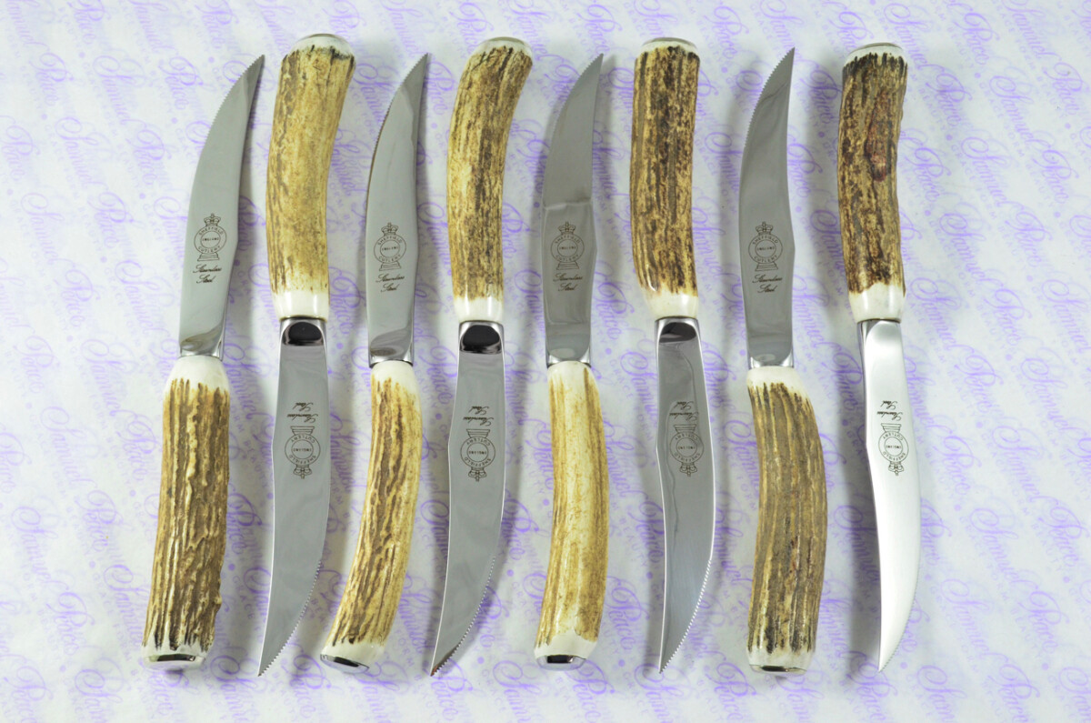 Brand New Eight Hump Back Genuine Stag/Antler Handle Steak Knives Made in Sheffield England - Image 2