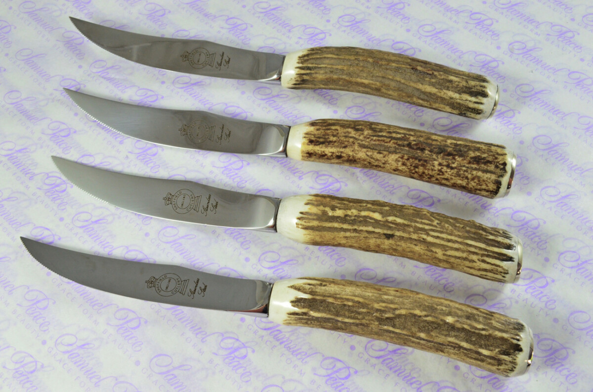 Brand New Four Hump Back Genuine Stag/Antler Handle Steak Knives Made in Sheffield England