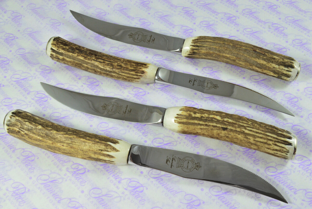 Brand New Four Hump Back Genuine Stag/Antler Handle Steak Knives Made in Sheffield England - Image 2