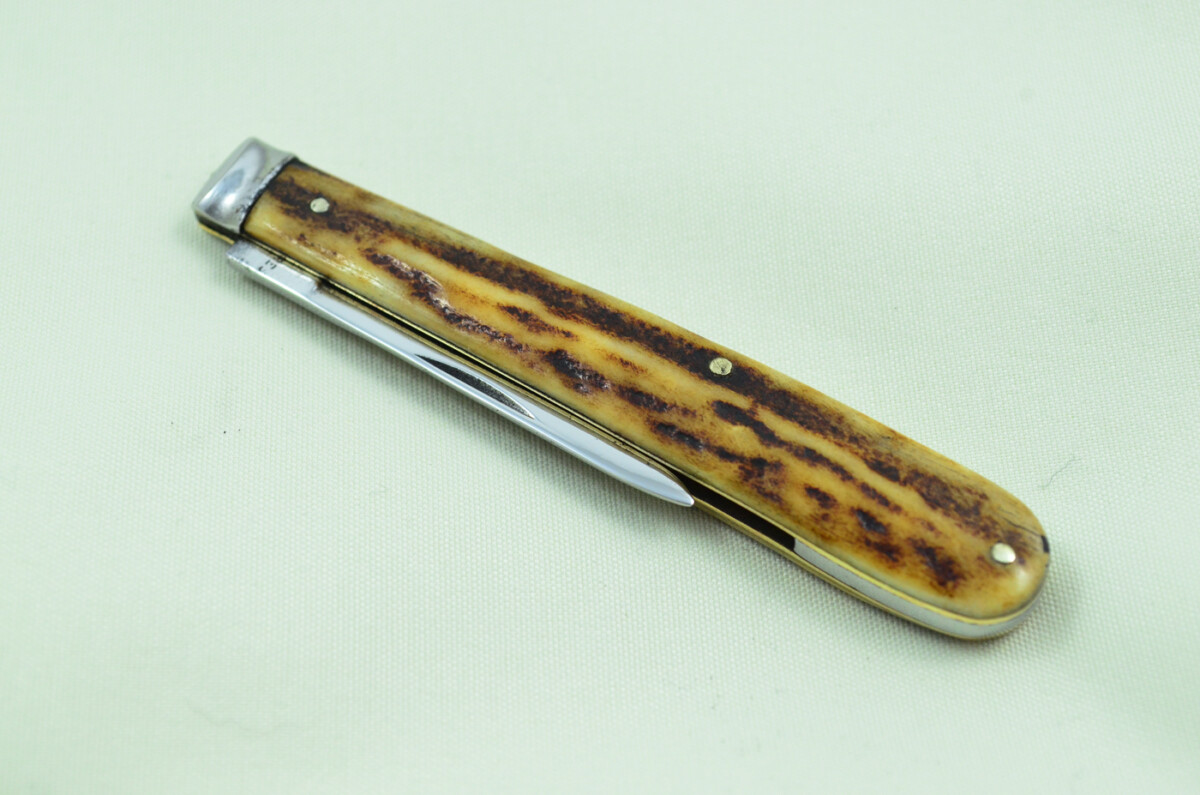 F.G Curaces Sheffield Made 1 Blade Stag Antler Horn Scaled Pen Knife - Image 7