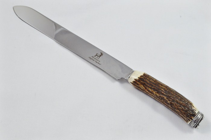 A Genuine Stag Antler Handled Pewter Capped Wedding Cake Knife & Server Set Made In Sheffield England - Image 3
