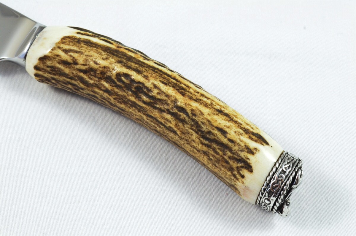 A Genuine Stag Antler Handled Pewter Capped Carving Knife Made In Sheffield England - Image 4