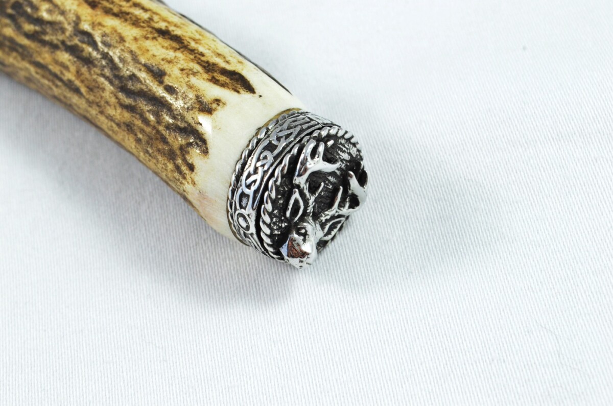 A Genuine Stag Antler Handled Pewter Capped Carving Knife Made In Sheffield England - Image 3