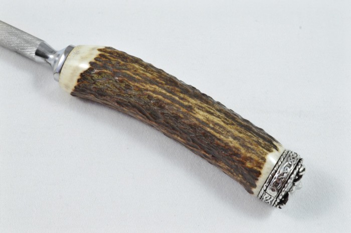 A Genuine Stag Antler Handled Pewter Capped Sharpening Steel Made In Sheffield England - Image 2