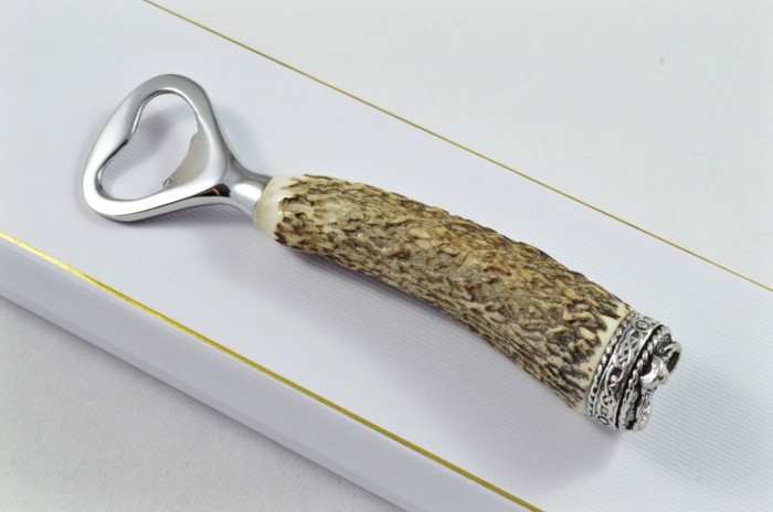 A Genuine Stag Antler Handled Pewter Capped Bottle Opener Made In Sheffield England