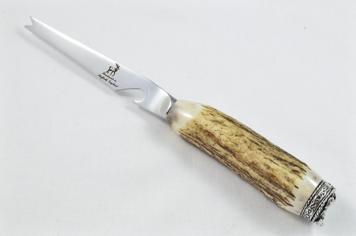 A Genuine Stag Antler Handled Pewter Capped Bar Collection Set Made In Sheffield England - Image 4