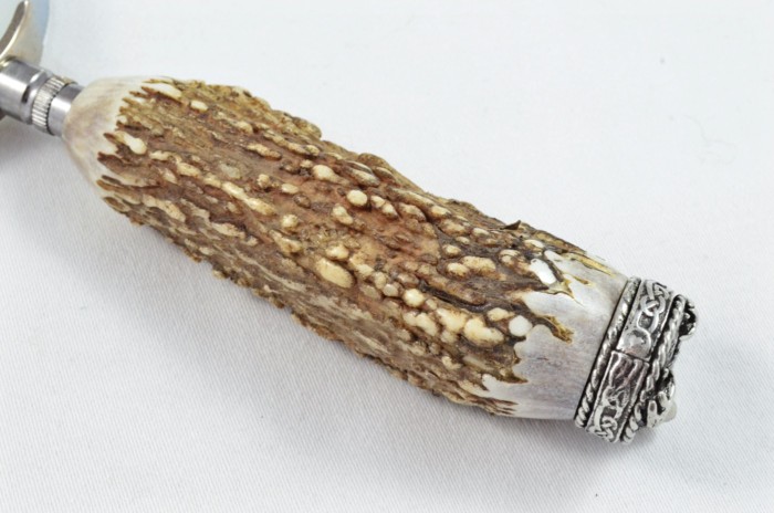 A Genuine Stag Antler Handled Pewter Capped Magnifying Glass Made In Sheffield England - Image 3