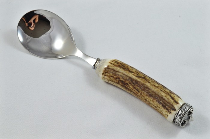 A Genuine Stag Antler Handled Pewter Capped Salad Serving Set Made In Sheffield England - Image 4