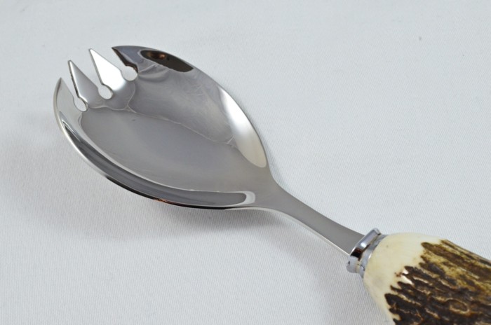 A Genuine Stag Antler Handled Pewter Capped Salad Serving Set Made In Sheffield England - Image 5