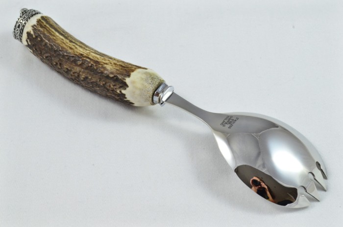 A Genuine Stag Antler Handled Pewter Capped Salad Serving Set Made In Sheffield England - Image 8
