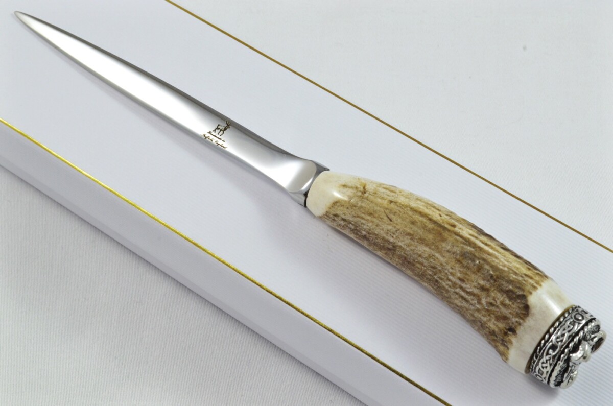 A Genuine Stag Antler Handled Pewter Capped Letter Opener Made In Sheffield England