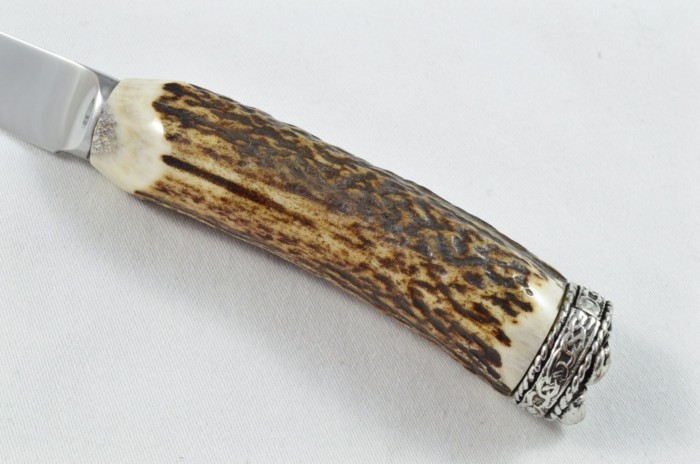 A Genuine Stag Antler Handled Pewter Capped Cheese Board Serving Set Made In Sheffield England - Image 7