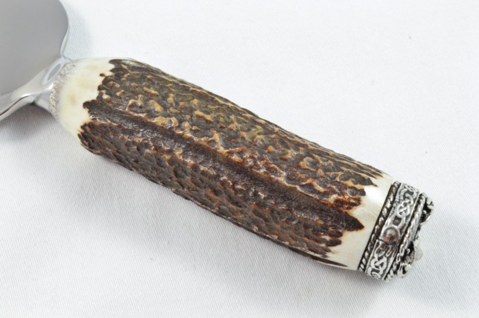 A Genuine Stag Antler Handled Pewter Capped Wedding Cake Knife & Server Set Made In Sheffield England - Image 5