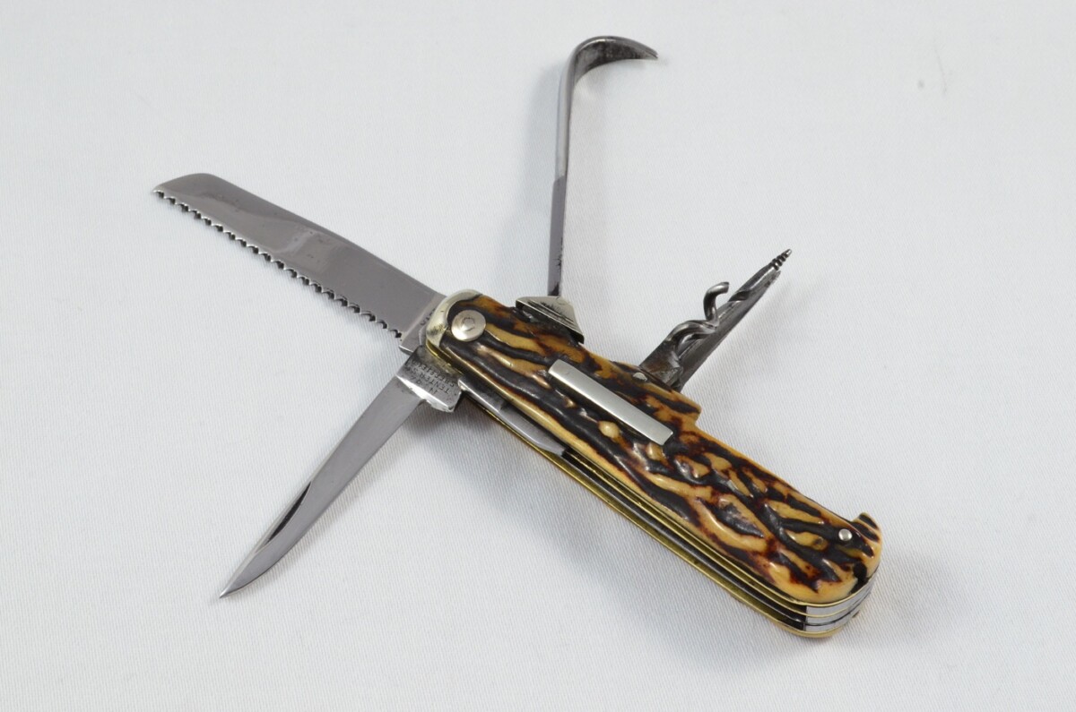 Antique Amazing Wingfield & Rowbotham Sportsman's Pen/Pocket Knife Stag Horn Antler Scales Made in Sheffield England c1880
