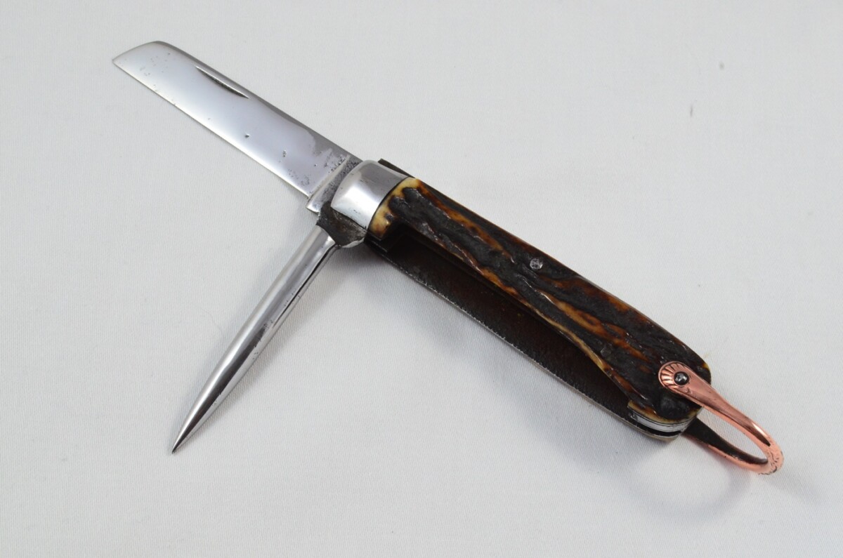 Antique British Farmers Pen/Pocket Knife Stag Horn Antler Scales Made in Sheffield England c1900