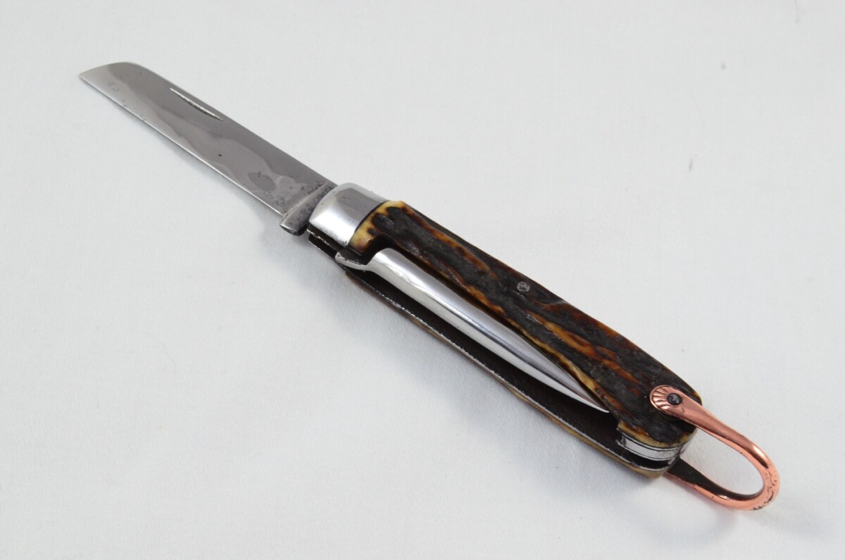Antique British Farmers Pen/Pocket Knife Stag Horn Antler Scales Made in Sheffield England c1900 - Image 7