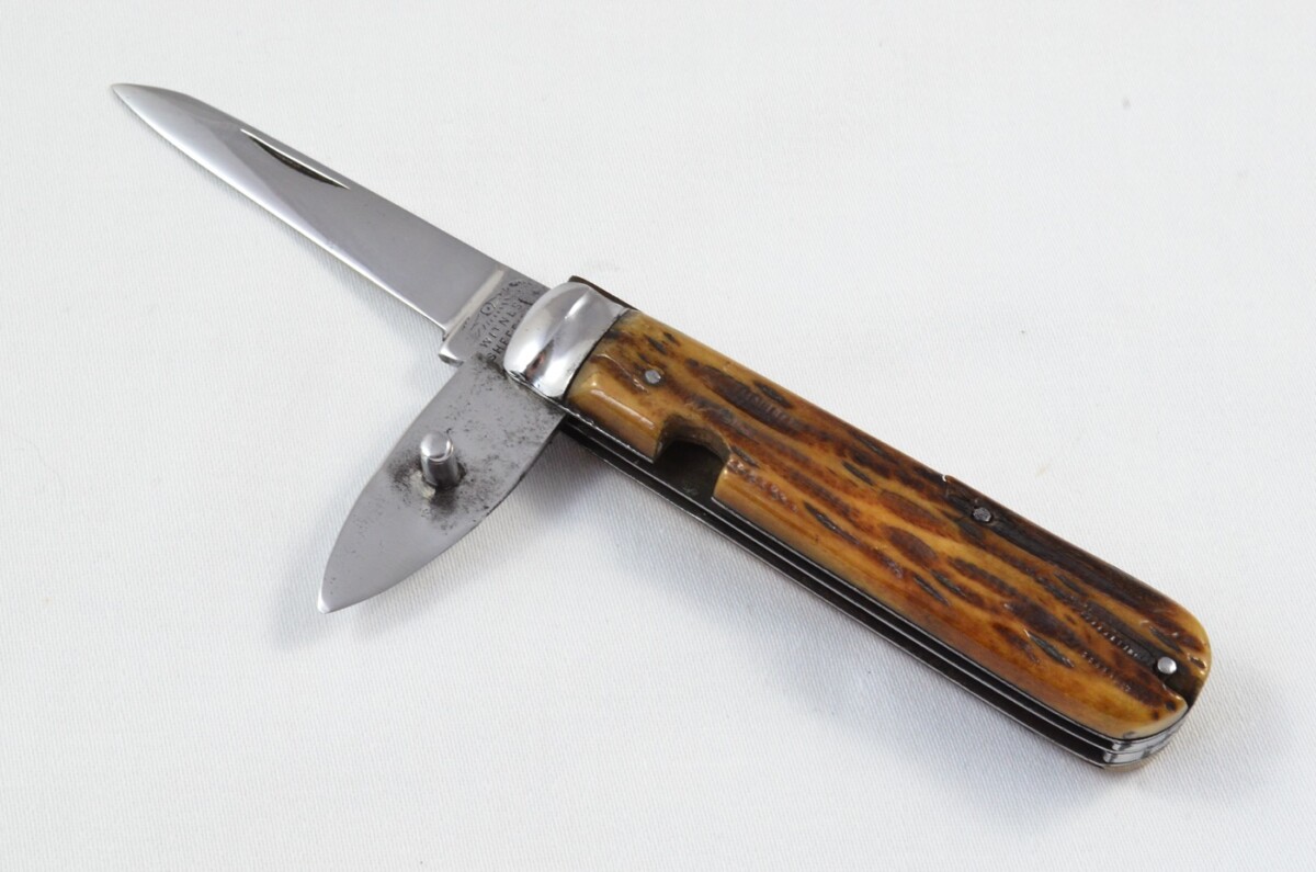 Taylors Eye Witness Sheffield Made Farmers Stag Antler Horn Scaled Pen Knife c1900