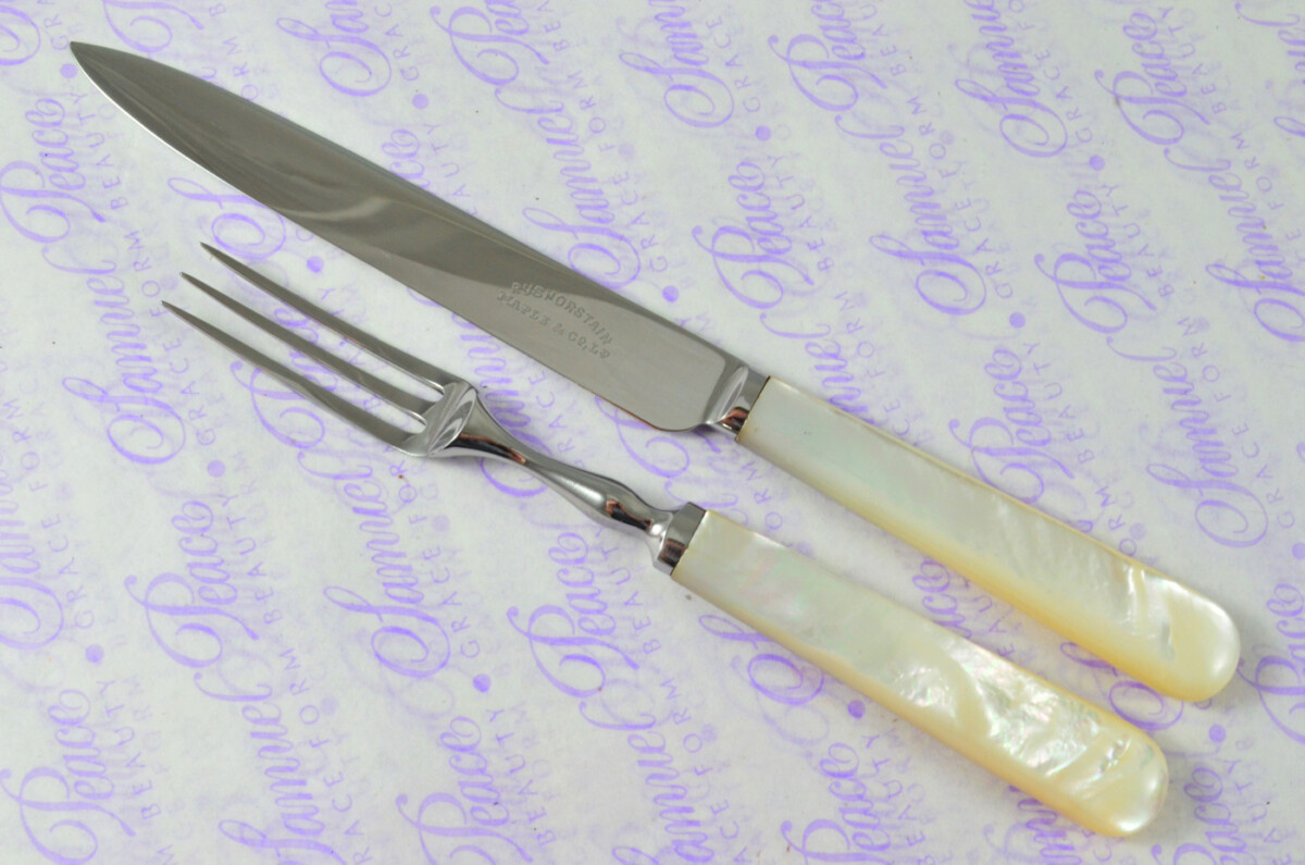Maple & Co Sheffield Mother of Of Pearl Handled Stainless Steel Set of Fruit 12 Knives & 12 Fruit Forks - Image 2