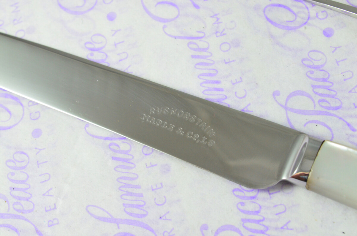 Maple & Co Sheffield Mother of Of Pearl Handled Stainless Steel Set of Fruit 12 Knives & 12 Fruit Forks - Image 4