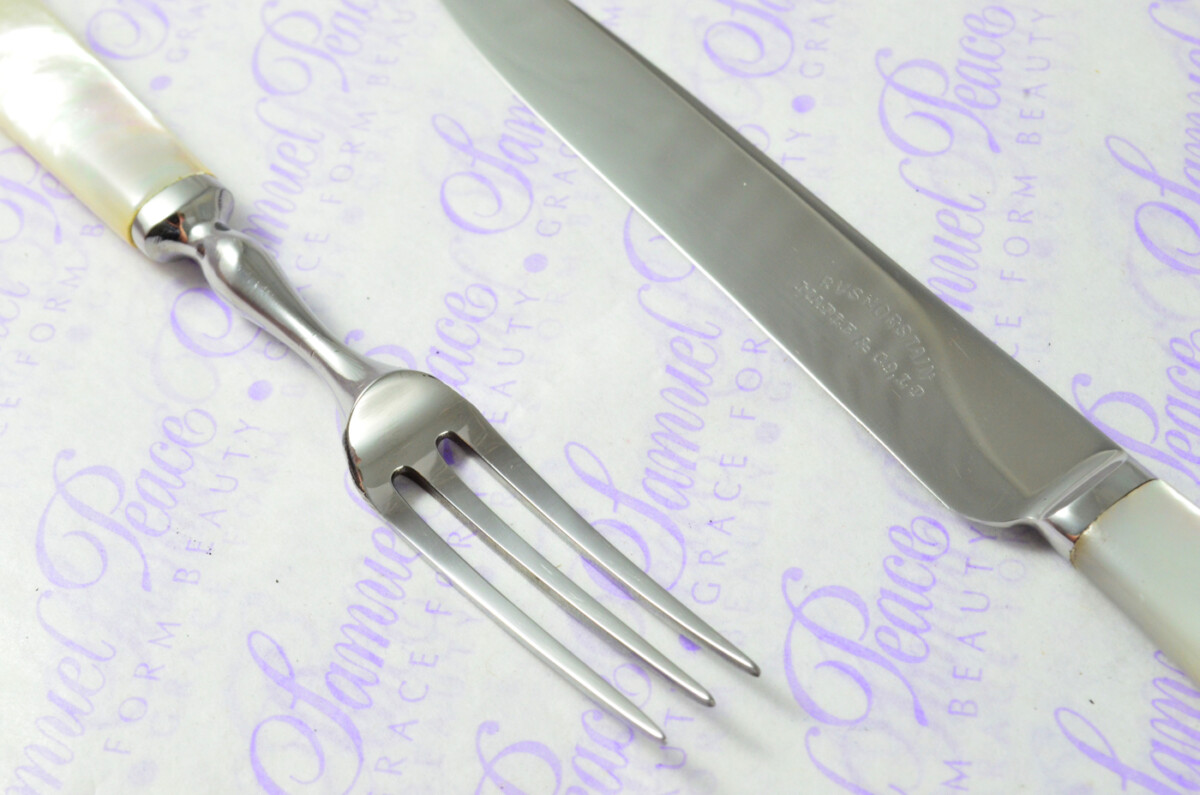 Maple & Co Sheffield Mother of Of Pearl Handled Stainless Steel Set of Fruit 12 Knives & 12 Fruit Forks - Image 5