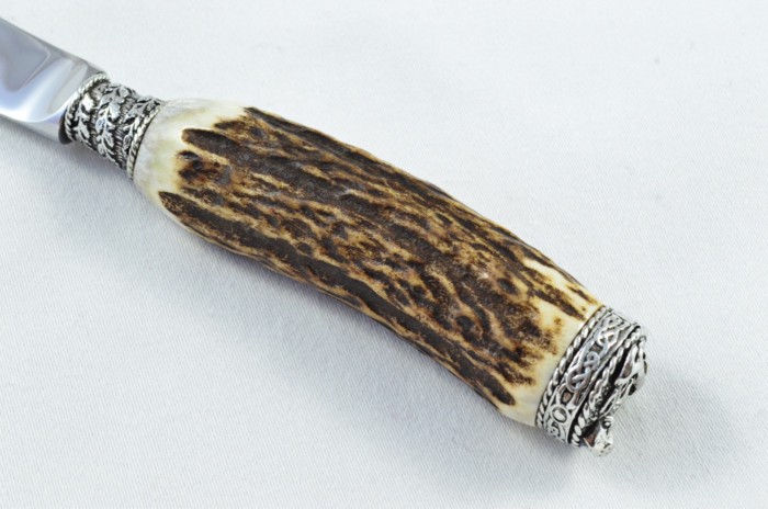 A Genuine Stag Antler Handled Pewter Capped Steak Knife Made In Sheffield England - Image 2