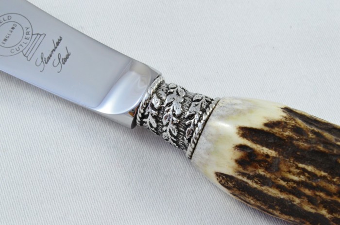 A Genuine Stag Antler Handled Pewter Capped Steak Knife Made In Sheffield England - Image 3