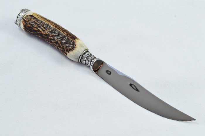 A Genuine Stag Antler Handled Pewter Capped Steak Knife Made In Sheffield England - Image 5