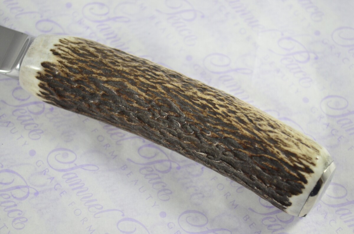 A Set of Six New Hump Back Genuine Stag/Antler Handle Steak Knives Made Sheffield England Boxed - Image 4