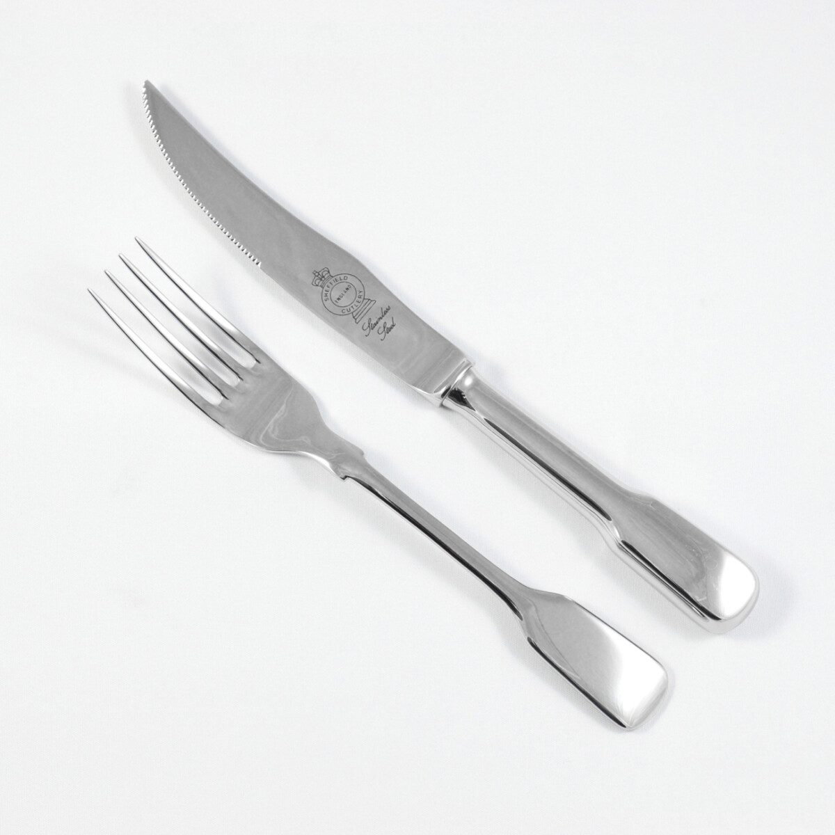 Plain Fiddle Pattern Steak Knife & Fork Made in Sheffield England Stainless Steel Cutlery