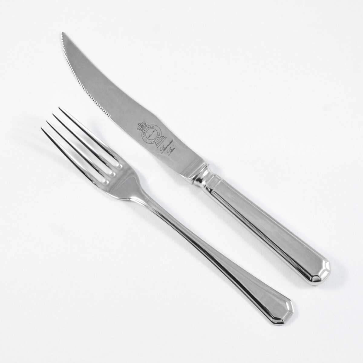 Grecian Pattern Steak Knife & Fork Made in Sheffield England Stainless Steel Cutlery