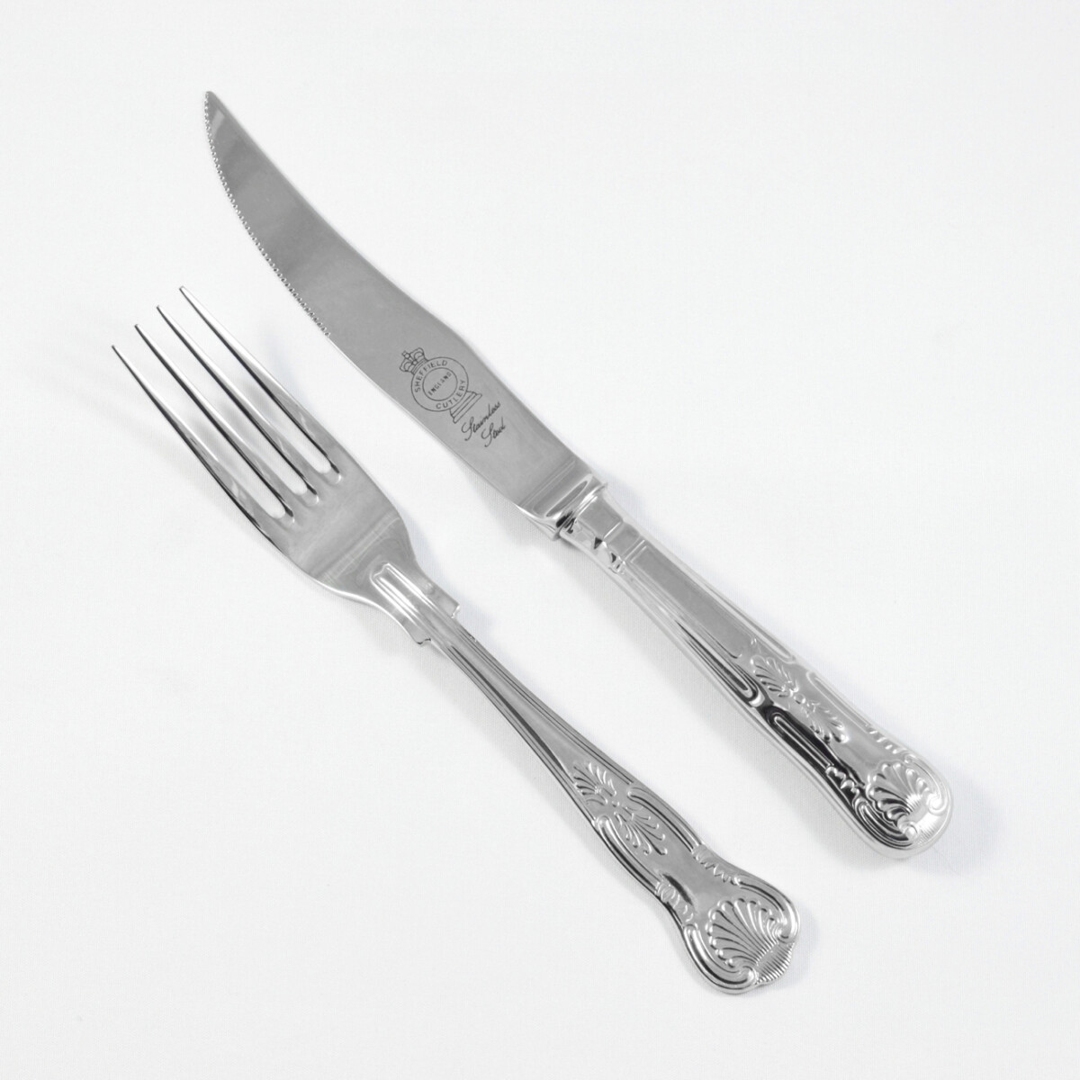 Kings Pattern Steak Knife & Fork Made in Sheffield England Stainless Steel Cutlery