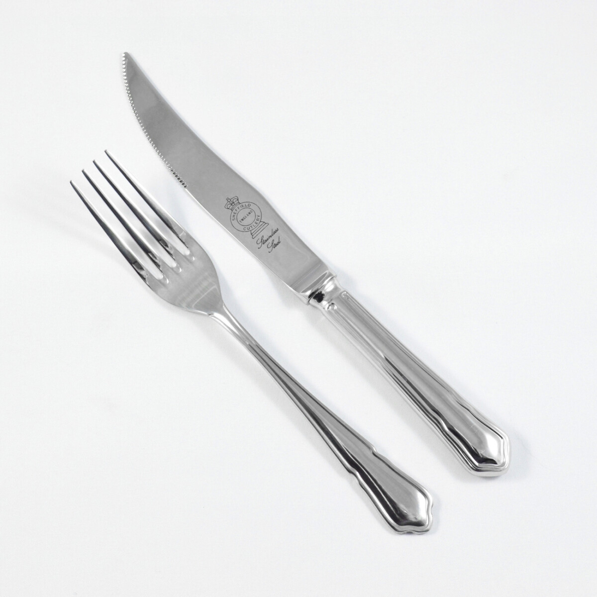 Dubarry Pattern Steak Knife & Fork Made in Sheffield England Stainless Steel Cutlery